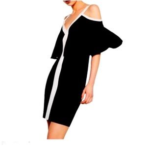 Zara W/B Collection Two Tone Cold-Shoulder Dress